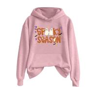 Women's Halloween Hoodie with Spooky Season Motif - Hoodie with Cute Ghosts, Autumn Sweatshirt for the Creepy Season, Style_x08 Pink, L