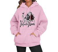 Womens Halloween Hoodies - Halloween Blood Vampire - Loose Fit Pullover Sweatshirt Spooky Fashion Tops - for Light Pink S