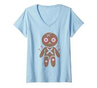 Womens Halloween Horror Funny Minimalist Simple Voodoo Doll V-Neck T-Shirt