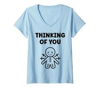 Womens Halloween Horror Funny Quote Thinking of You Voodoo Doll V-Neck T-Shirt