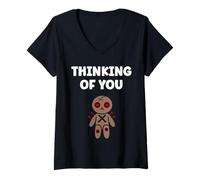 Womens Halloween Horror Funny Quote Thinking of You Voodoo Doll V-Neck T-Shirt