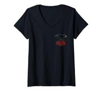 Womens Halloween Horror Nights Raven Logo & Never Go Alone 2 Sided V-Neck T-Shirt