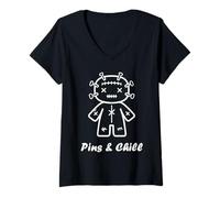 Womens Halloween Horror pins and chill Funny Voodoo Doll V-Neck T-Shirt