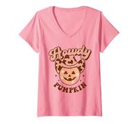 Womens Halloween Howdy Pumpkin Disco Cowgirl Hat Spooky Nashville V-Neck T-Shirt