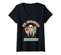 Womens Halloween Ice Cream Skull Pumpkin Monster V-Neck T-Shirt