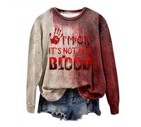 Women's Halloween I'M Ok It's Not My Blood Pullover Sweatshirts for Women Graphic Halloween Costume Casual Comfort Clothes Halloween Lanterns Bone Halloween Pumpkin Halloween Ghost Watermelon Red