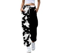 Women's Halloween Jogger with Pocket, Ghost Skull Funny Graphic Printed Sweatpants High Waist Wrokout Baggy Jogging Women's Halloween Trousers