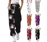 Women's Halloween Jogger with Pocket, Ghost Skull Funny Graphic Printed Sweatpants High Waist Wrokout Baggy Jogging Women's Halloween Trousers