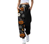 Women's Halloween Jogger with Pocket, Ghost Skull Funny Graphic Printed Sweatpants High Waist Wrokout Baggy Jogging Women's Halloween Trousers
