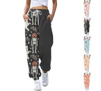 Women's Halloween Jogger with Pocket, Ghost Skull Funny Graphic Printed Sweatpants High Waist Wrokout Baggy Jogging Women's Halloween Trousers