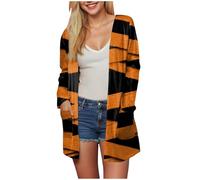 Women's Halloween Knitted Cardigan for Cosy Winter Days Long Sleeves Open Front Casual Knitted Top, orange, XL