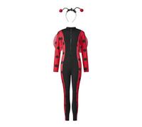 Women's Halloween Ladybug Costume Romper Adult Long Sleeve Zipper Up Dot Jumpsuit with Wings for Cosplay Party (Red, L)