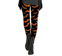 Women's Halloween Leggings Bat Printed - Secure Phone Pocket Design | Festive Bat Prints | High Waisted Full Coverage | Ideal for Trick-or-Treating & School Events Black