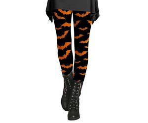 Women's Halloween Leggings Bat Printed - Secure Phone Pocket Design | Festive Bat Prints | High Waisted Full Coverage | Ideal for Trick-or-Treating & School Events Black