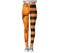 Womens Halloween Leggings Funny Striped Graphic High Waisted Tights Stretch Pencil Pants Plus Size Yoga Sport Workout Casual Party Leggings Ladies Halloween Costumes Outfit (A02-Orange, S)