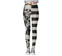 Womens Halloween Leggings Funny Striped Graphic High Waisted Tights Stretch Pencil Pants Plus Size Yoga Sport Workout Casual Party Leggings Ladies Halloween Costumes Outfit (A02-Grey, M)