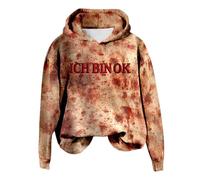Women's Halloween Long Sleeve Hoodie Casual Sweatshirt for Autumn and Winter, Stylish and Comfortable Design, Ideal for Holidays Drawstring Hoodie, Brick Red4, M