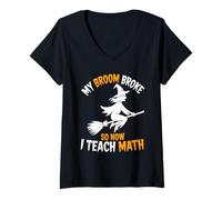 Womens Halloween Math Teacher Science Funny School for Teachers V-Neck T-Shirt