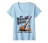 Womens Halloween Math Teacher Science Funny School for Teachers V-Neck T-Shirt