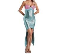 Women's Halloween Mermaid Costumes Sexy Sleeveless Asymmetrical Hem Bodycon Sequin Maxi Dress Cospaly Party Clothes (Blue, S)
