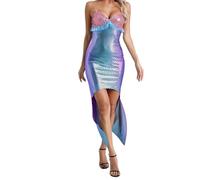 Women's Halloween Mermaid Costumes Sexy Sleeveless Asymmetrical Hem Bodycon Sequin Maxi Dress Cospaly Party Clothes (Purple, S)