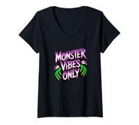 Womens Halloween Monster Vibes Only Claws Design V-Neck T-Shirt