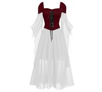 Womens Halloween New Mesh Lace Big Swing Dress Solid Color Long Dress Solid Wine Party Dress Uraraka Cosplay Costume