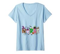 Womens Halloween Nurse Shirt Witchy Medical Spooky Hospital V-Neck T-Shirt