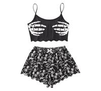 Women's Halloween Pajama Shorts Set Short Swimming Trunks Women Button Jacket Black