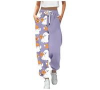 Womens Halloween Pant Funny Bat Graphic Printed Running Tracksuit Bottoms with Pockets Loose Elastic Waisted Gym Lounge Pants Drawstring Sports Trousers Casual High Waisted Joggers Pants Purple
