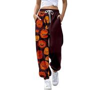 Womens Halloween Pant Funny Pumpkin Printed Running Lounge Pants with Pockets Fashion Drawstring Gym Trousers Elastic Waisted Athletic Tracksuit Bottoms Comfy High Waisted Joggers Pants Purple