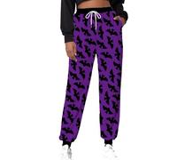 Womens Halloween Pants Funny Ghost Skull Graphic Sports Tracksuit Bottoms with Pockets Casual Elastic Waisted Gym Trousers High Waisted Running Pants Comfy Drawstring Athletic Lounge Pants Purple