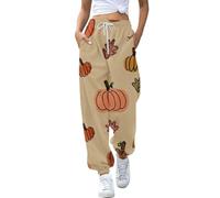 Womens Halloween Pants Funny Pumpkin Printed Joggers Pant with Pockets Fashion High Waisted Gym Lounge Pants Drawstring Sports Trousers Loose Elastic Waisted Running Tracksuit Bottoms Khaki