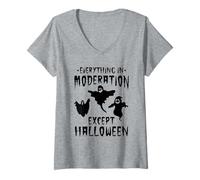 Womens Halloween Party - Everything in Moderation Except Halloween V-Neck T-Shirt