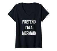 Womens Halloween Pretend Im Mermaid Funny Easy Costume V-Neck T-Shirt