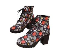 Women's Halloween Print Ankle Boots Gothic High Heel Booties With Glow In Dark Bat & Pumpkin Designs 2026 Women Shoes Ladies Wellies (Black, 4)