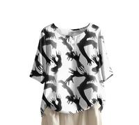 Women's Halloween Print Button Round Neck Short Sleeve T Shirt Short Sleeved Womens Tops with Cute Pumpkin and Ghosts Pattern (13-White, XXL)