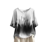 Women's Halloween Print Button Round Neck Short Sleeve T Shirt Short Sleeved Womens Tops with Cute Pumpkin and Ghosts Pattern (13-Light Gray, XL)