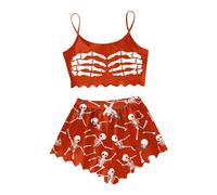 Women's Halloween Print Sleeveless Vest Shorts Pajama Set Comfortable Sleepwear Casual Home Wear Holiday Party Outfit, Nightwear PJ Set, Sleeping Top and Cropped Bottoms Loungwear