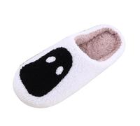 Women's Halloween Printed Slippers Scary Ghost Print Plush Slippers Skull Skeleton House Slippers Plush Fluffy Soft Slippers Warm Cotton Slippers Comfortable Fuzzy Slides, C White, 4 UK
