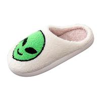 Women's Halloween Printed Slippers Scary Ghost Print Plush Slippers Skull Skeleton House Slippers Plush Fluffy Soft Slippers Warm Cotton Slippers Comfortable Fuzzy Slides, White, 10 UK