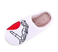 Women's Halloween Printed Slippers Scary Ghost Print Plush Slippers Skull Skeleton House Slippers Plush Fluffy Soft Slippers Warm Cotton Slippers Comfortable Fuzzy Slides, A white, 10 UK