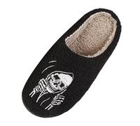 Women's Halloween Printed Slippers Scary Ghost Print Plush Slippers Skull Skeleton House Slippers Plush Fluffy Soft Slippers Warm Cotton Slippers Comfortable Fuzzy Slides, D Black, 8.5 UK