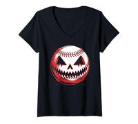 Womens Halloween Pumpkin Baseball - Jack-O’-Lantern Baseball V-Neck T-Shirt