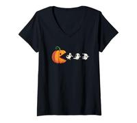 Womens Halloween Pumpkin Chases Ghosts Funny V-Neck T-Shirt