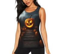 Women's Halloween Pumpkin Print Quick Drying Fitness Tank Top,Breathable Sleeveless Workout Vest Black