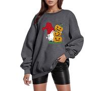 Women'S Halloween Pumpkin Print Round Neck Drop Shoulder Sleeve Hoodless Sweatshirt Casual Solid Color Fall Pullover Top Stretch Fit Sweatshirts Thermal Sweatshirts (Grey, XXL)