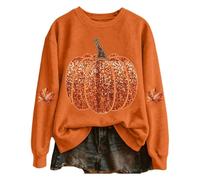 Women's Halloween Pumpkin Sequin Print Sweatshirt, Hoodless Top | Sparkly sequin pumpkin print top for seasonal parties, cosy casual fit for autumn and Halloween