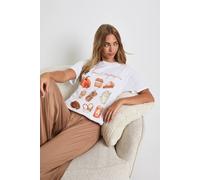 Womens Halloween 'Pumpkin Spice' Graphic Oversized T-Shirt & Trousers Pyjama Set - Beige - 6, Beige