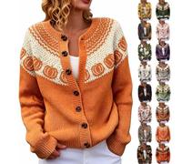 Women's Halloween Pumpkin Sweaters Long Sleeve Button Down Funny Cardigan | Open Front Print Outwear Autumn Winter Cozy Warm Knitwear Over Coats Plus Size Chunky Knit Holiday Sweater Novelty Clothing